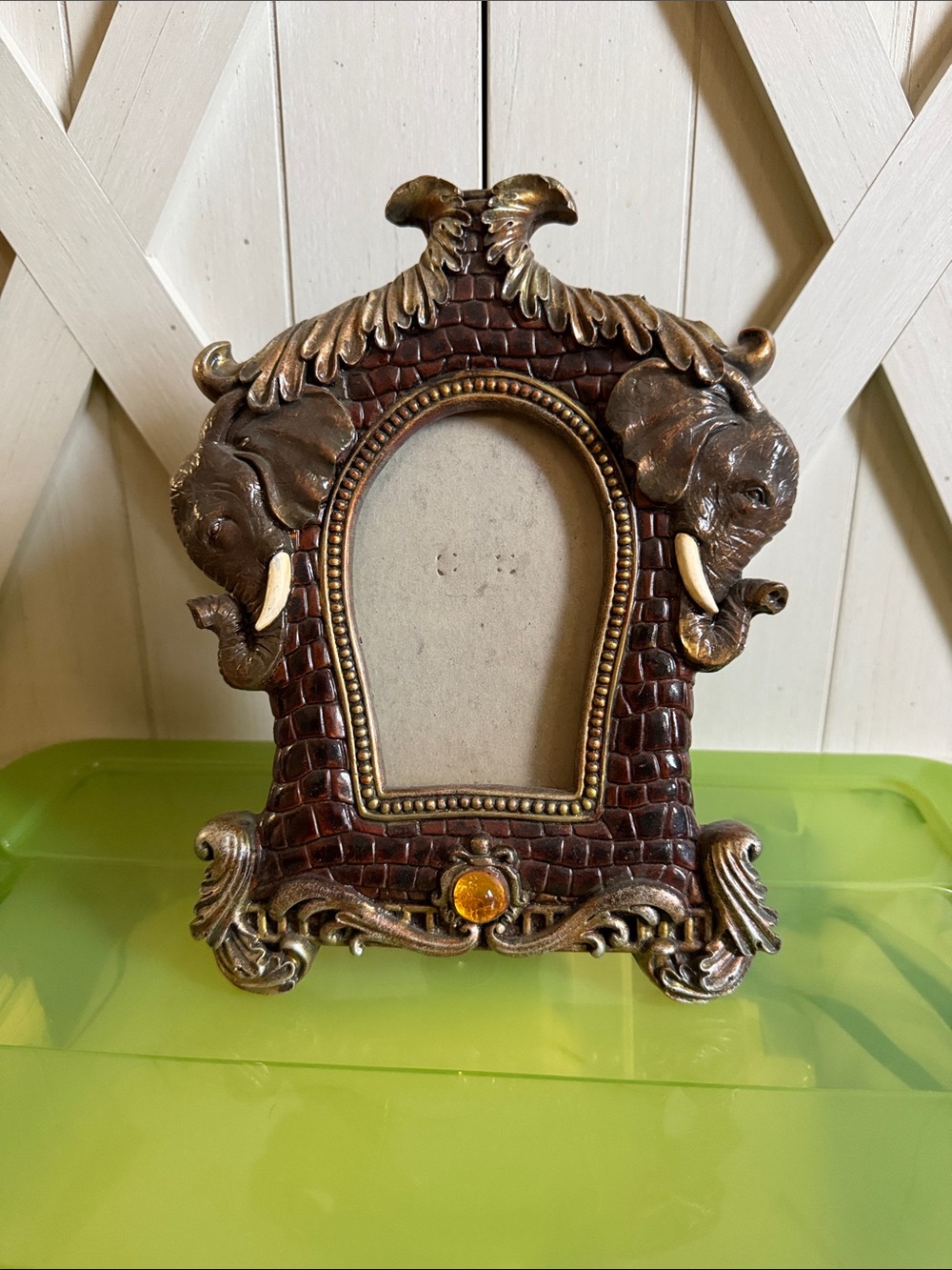 Antique-Style Elephant Motif Resin Photo Frame in Brown and Gold